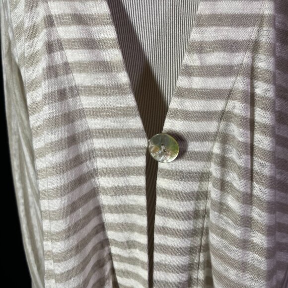 Soft Surroundings Size M Cascadia Cardi Sweater Beige White Striped *Flaw - Picture 8 of 11
